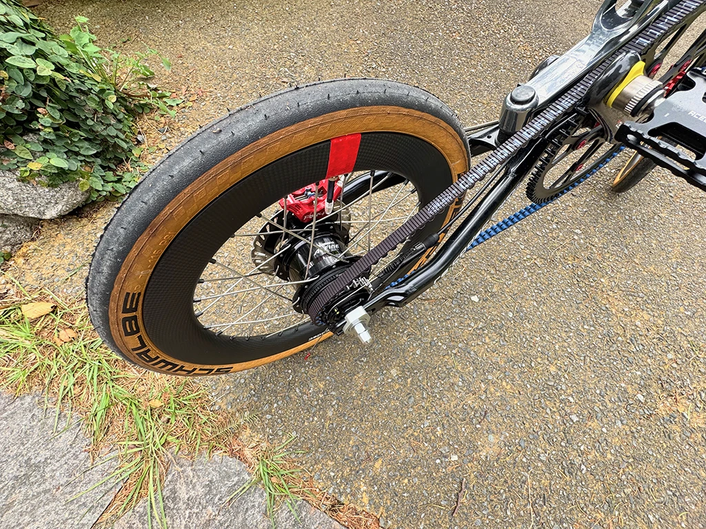 自転車　折りたたみ自転車　折り畳み自転車　カスタム　改造　魔改造　自転車カスタム　折りたたみ自転車カスタム　折り畳み自転車カスタム　OX　PECO　16インチ　349　ベルトドライブ　Gates Carbon Drive　内装変速機　Shimano　シマノ　アルフィーネ11　ALFINE11　全塗装　特殊塗装　メッキ塗装　無音