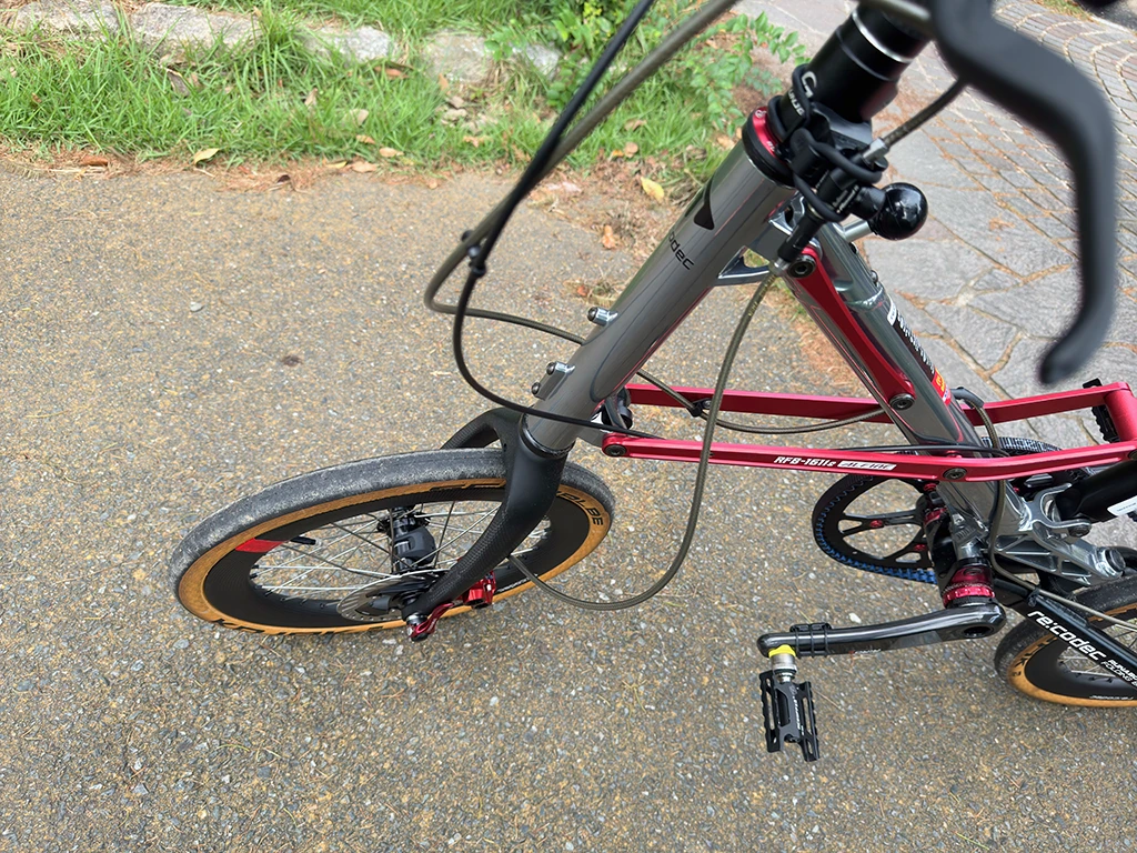 自転車　折りたたみ自転車　折り畳み自転車　カスタム　改造　魔改造　自転車カスタム　折りたたみ自転車カスタム　折り畳み自転車カスタム　OX　PECO　16インチ　349　ベルトドライブ　Gates Carbon Drive　内装変速機　Shimano　シマノ　アルフィーネ11　ALFINE11　全塗装　特殊塗装　メッキ塗装　油圧式ディスクブレーキ　ABS　OUTBRAKER　アウトブレーカー　設定